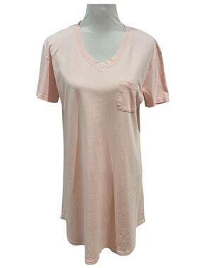 Cotn Collection Pink Short Sleeve V Neck Nightshirt Size Large